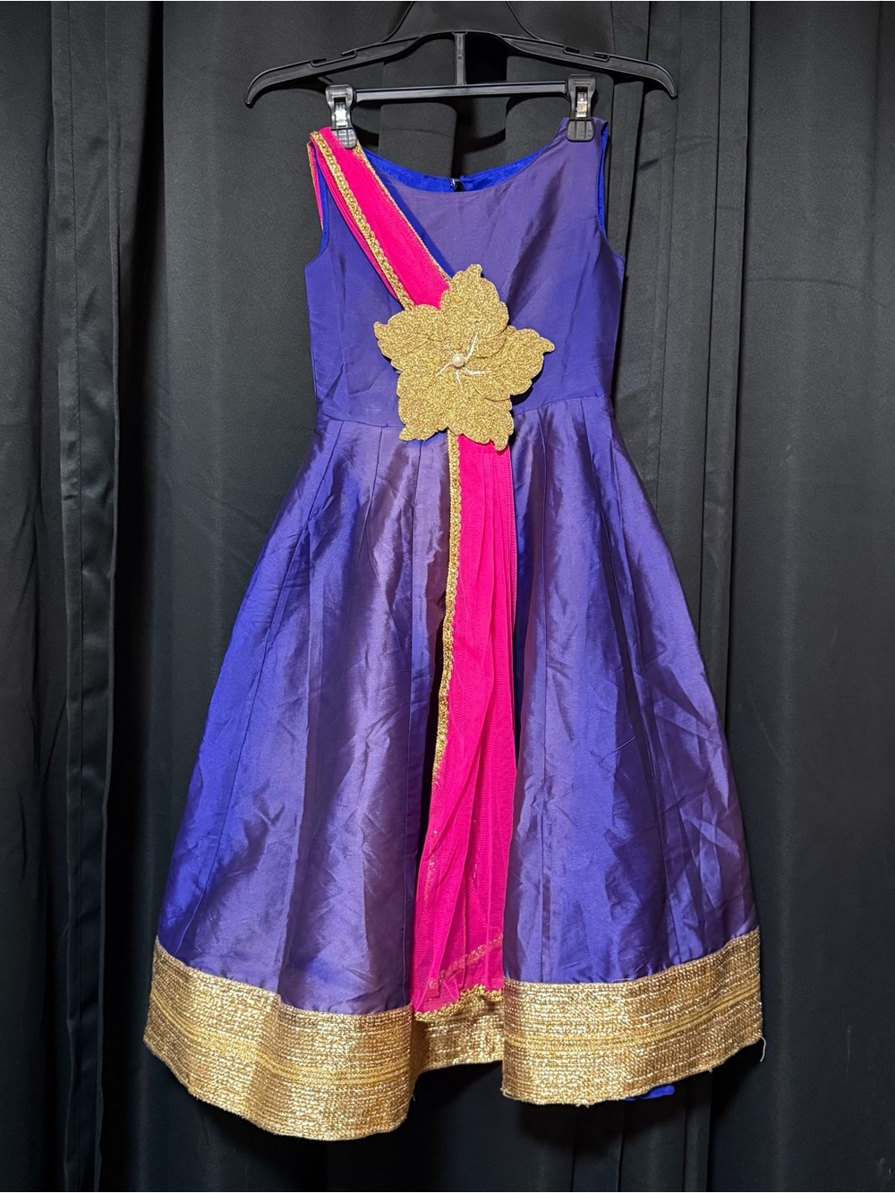 Girls Purple and Pink Party Dress with Gold Accents